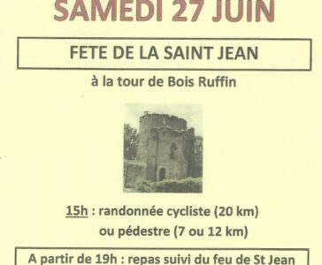 Fête de la St-Jean à Bois-Ruffin : randonnée pédestre/cycliste, repas, feu de St Jean